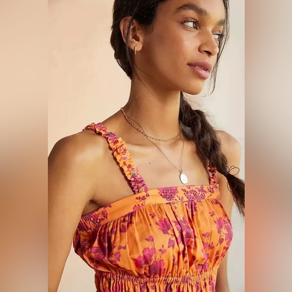 Anthropologie Roopa Pemmaraju Beaded Babydoll Cotton Smocked Tank NWT Size XL - Picture 2 of 10